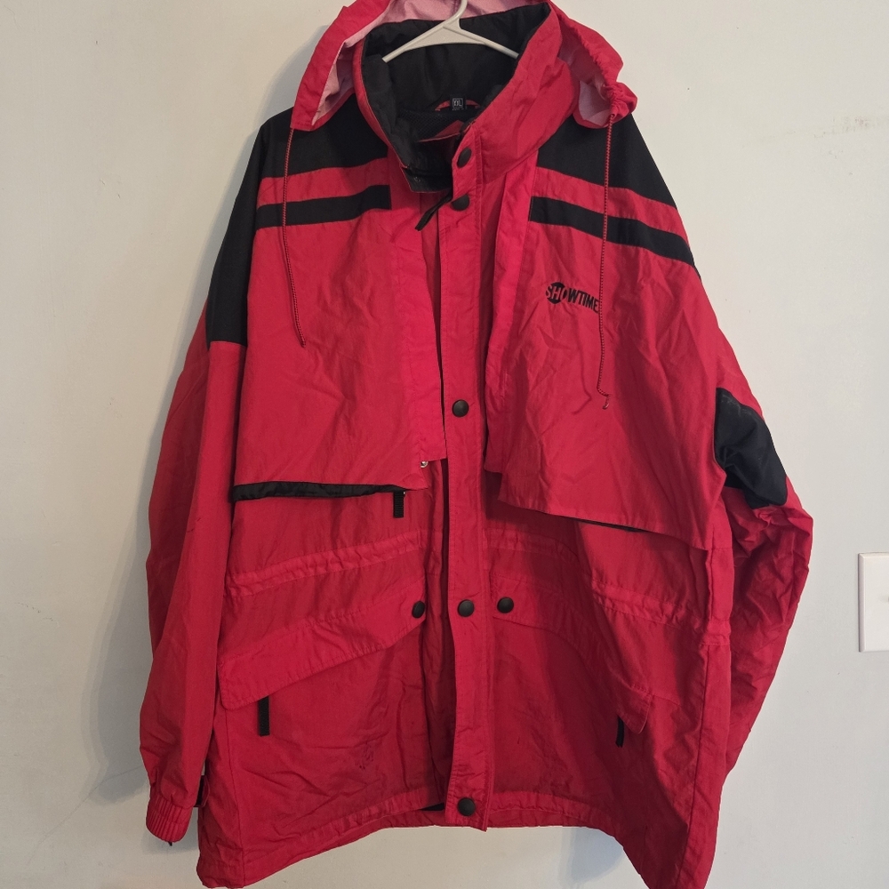 VTG Showtime TV Television Network Mens 2XL Red Black Parka Jacket‎